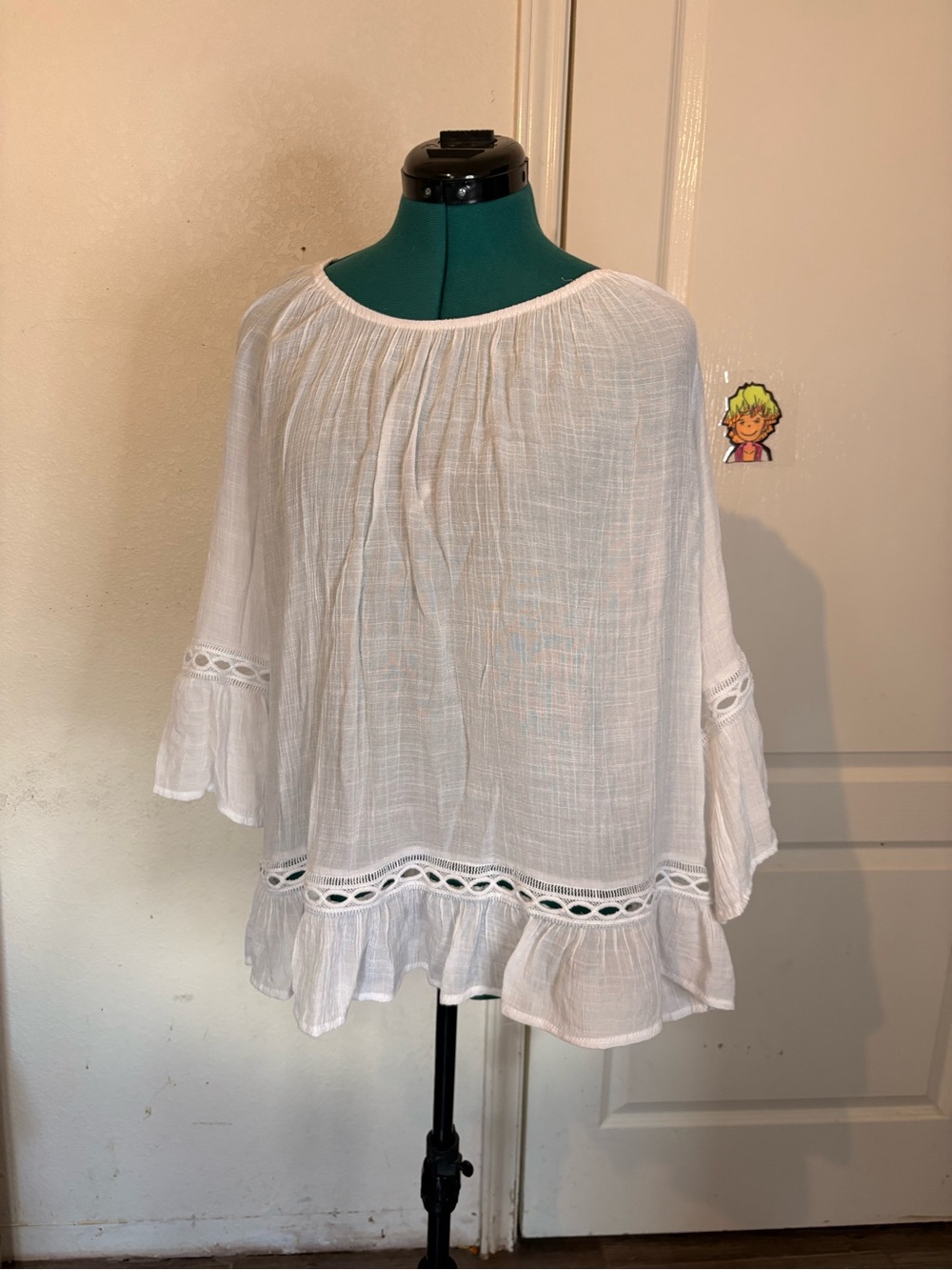 Zac & Rachel White Gauze Peasant Tunic with Lace Insets